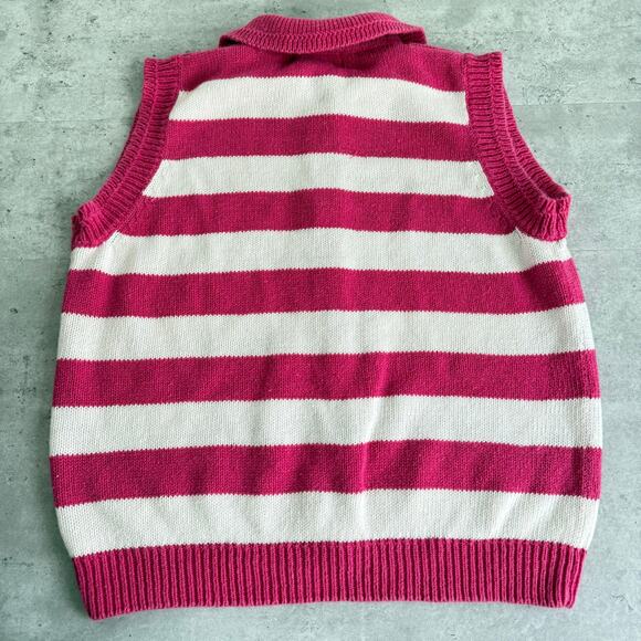 Vintage 80s Pink and White striped knit sweater vest button up size medium - Picture 4 of 4